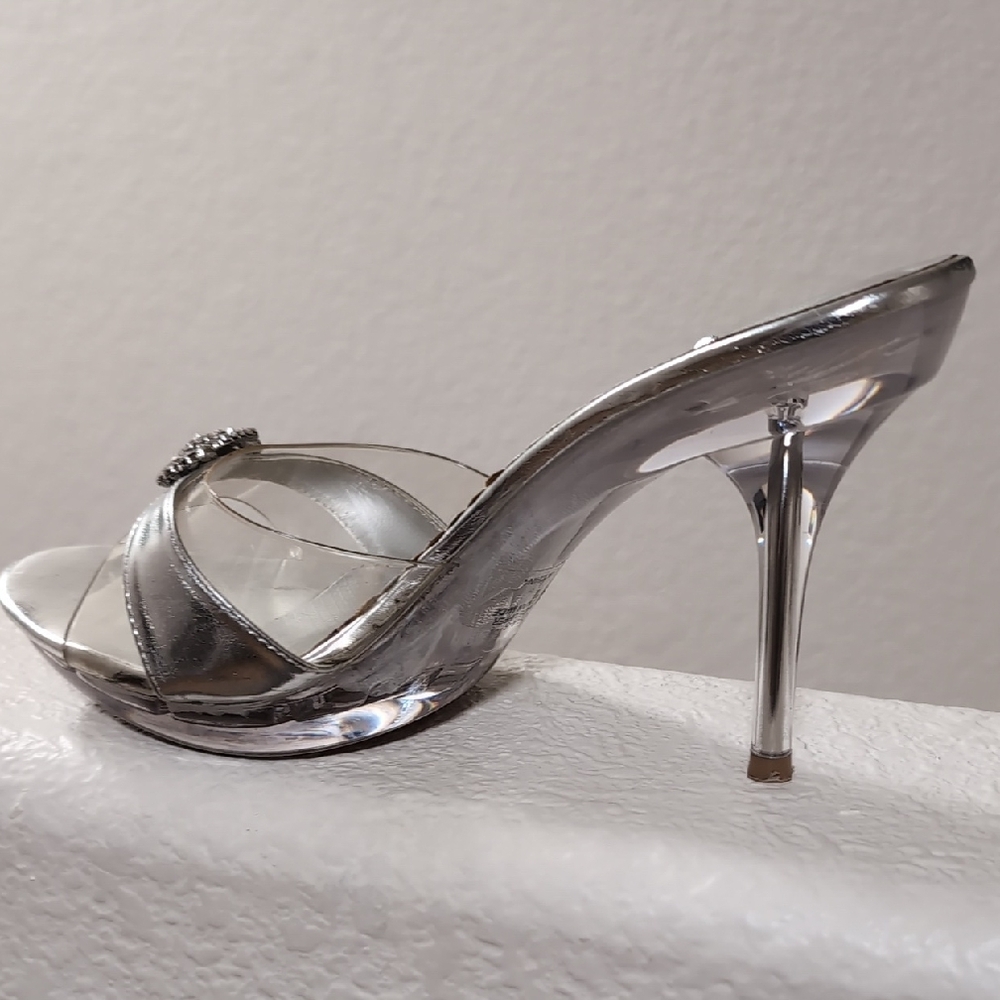 Glamorous Silver Women's Heels With Rhinestone Ac… - image 3